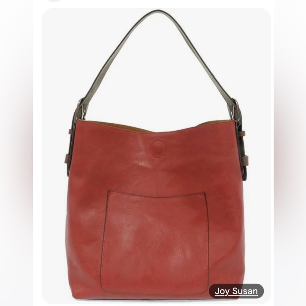 Women's Red Leather Shoulder Bag with Front Pocket - Picture 2 of 7